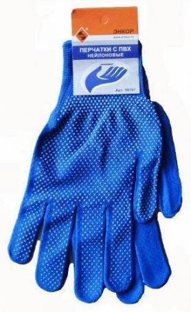 Перчатки нейлоновые синие с ПВХ // ЭНКОР,
